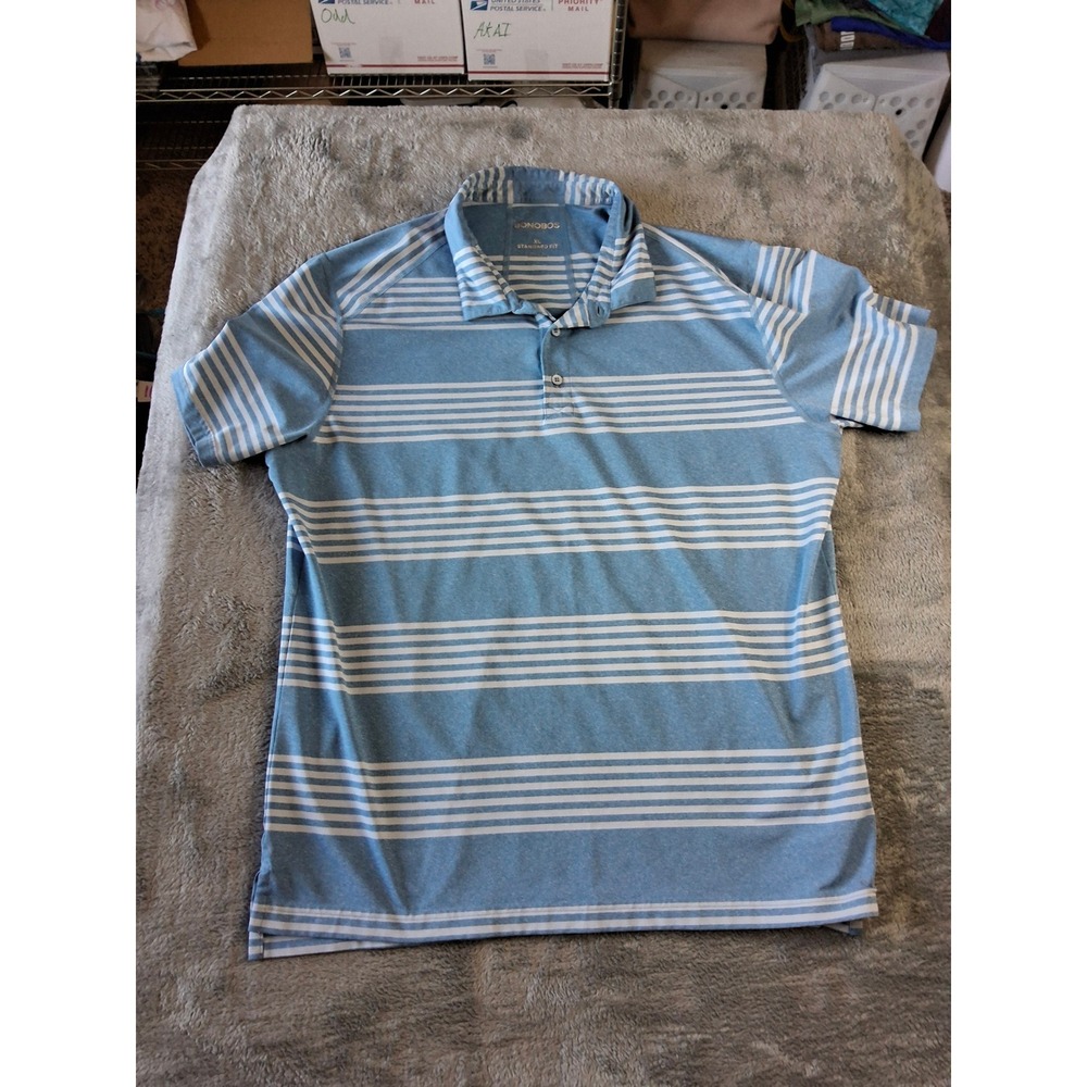 Bonobos Golf Mens XL Standard Fit Blue White Striped‎ Performance Polo Shirt